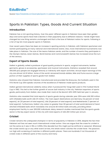 Sports In Pakistan: Types, Goods And Current Situation