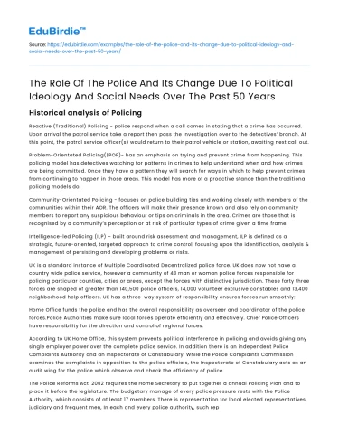 Evolution of Police Role with Politics and Society