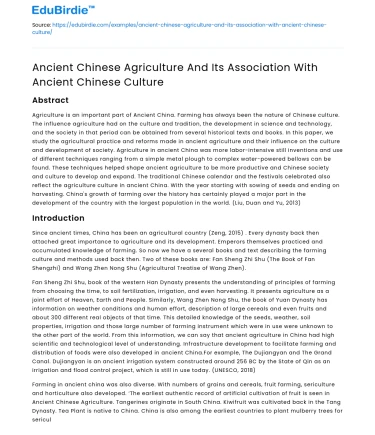 Ancient Chinese Agriculture and Culture