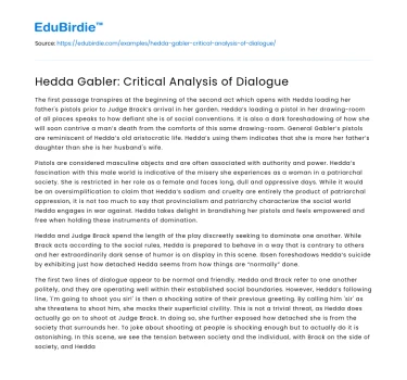 Hedda Gabler: Critical Analysis of Dialogue