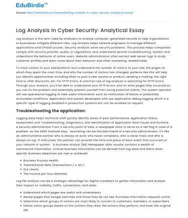 Log Analysis in Cyber Security: Analytical Essay