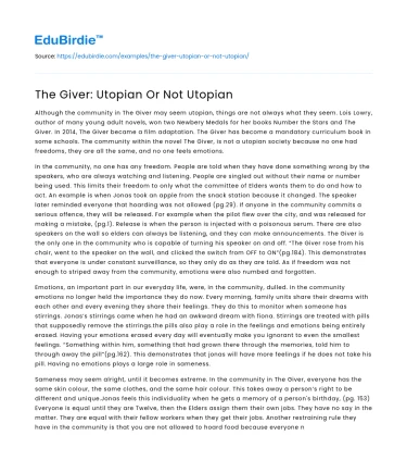 The Giver: Utopian Or Not Utopian