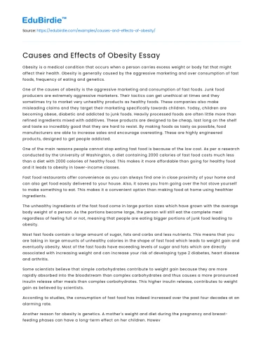 Causes and Effects of Obesity Essay