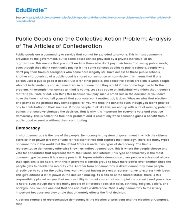 Public Goods and Collective Action in the Articles of Confederation