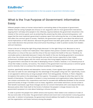 What Is the True Purpose of Government: Informative Essay