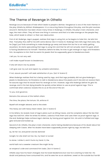 The Theme of Revenge in Othello