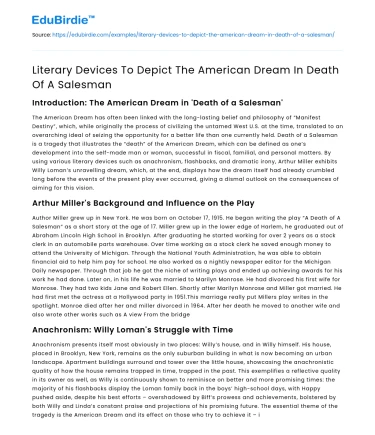 Literary Devices To Depict The American Dream In Death Of A Salesman
