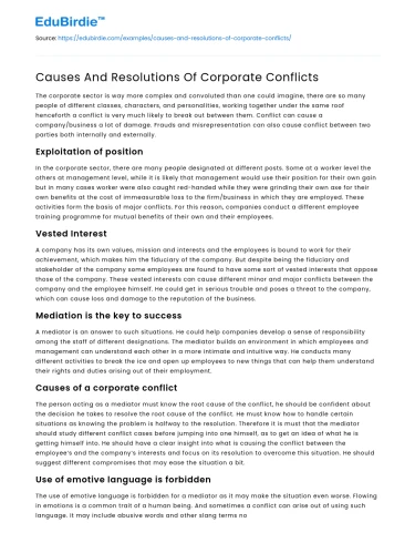 Causes And Resolutions Of Corporate Conflicts