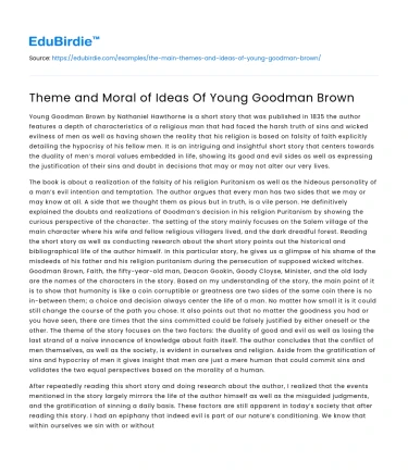 Theme and Moral of Ideas Of Young Goodman Brown
