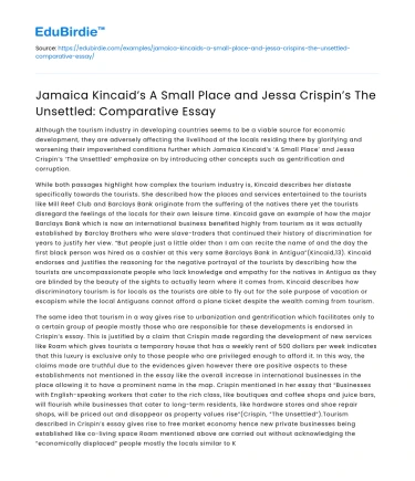 Comparing A Small Place and The Unsettled