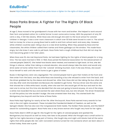 Rosa Parks Brave: A Fighter For The Rights Of Black People