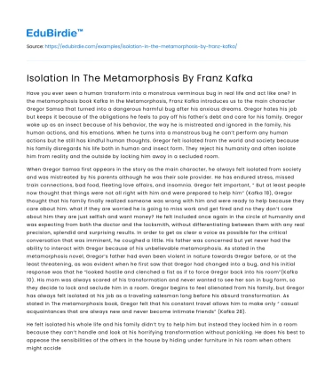 Isolation In The Metamorphosis By Franz Kafka