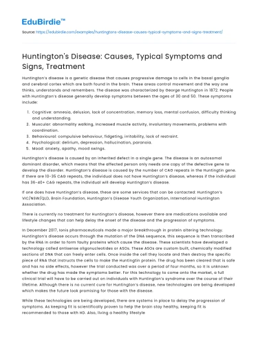 Huntington’s Disease: Causes, Typical Symptoms and Signs, Treatment