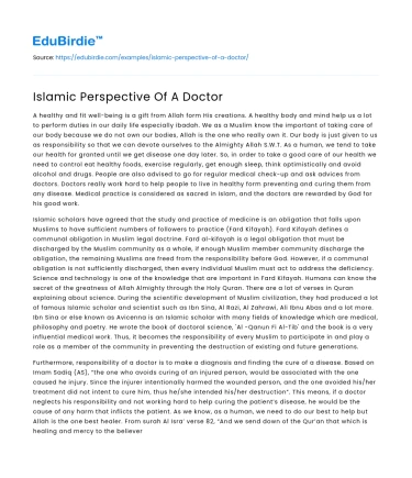 Islamic Perspective Of A Doctor