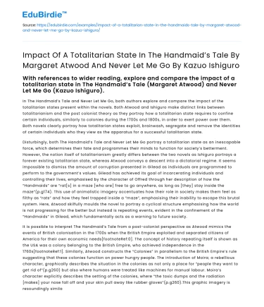 Totalitarian State’s Impact in The Handmaid’s Tale & Never Let Me Go