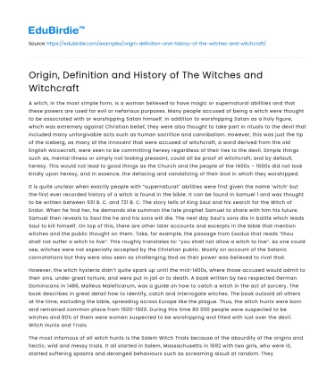 Origin, Definition and History of The Witches and Witchcraft