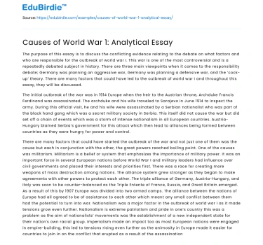 Causes of World War 1: Analytical Essay