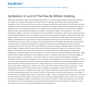 Symbolism In Lord Of The Flies By William Golding