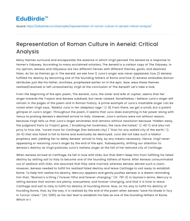 Representation of Roman Culture in Aeneid: Critical Analysis