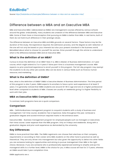 Difference between a MBA and an Executive MBA