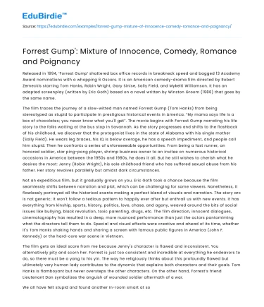 Forrest Gump’: Mixture of Innocence, Comedy, Romance and Poignancy