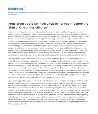 Anne Bradstreet’s Spiritual Crisis Before the Birth of One Child