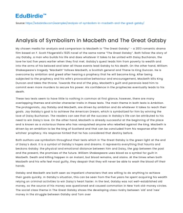 Analysis of Symbolism in Macbeth and The Great Gatsby