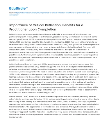 Benefits of Critical Reflection for Practitioners