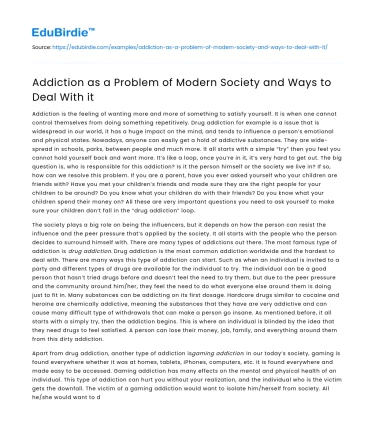 Addiction as a Problem of Modern Society and Ways to Deal With it