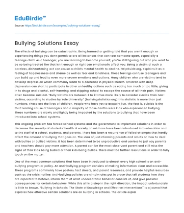 Bullying Solutions Essay