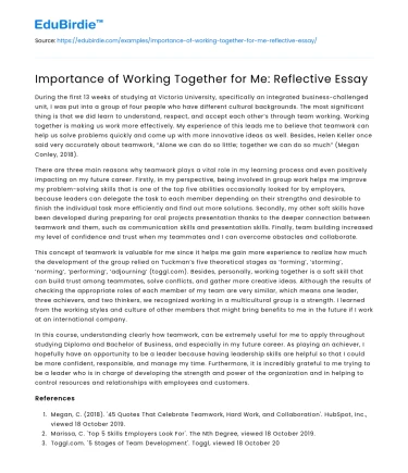 Importance of Working Together for Me: Reflective Essay