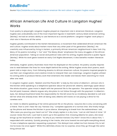 African American Life And Culture In Langston Hughes’ Works