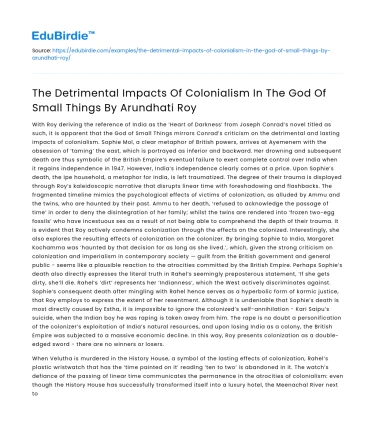 Colonialism’s Impact in The God of Small Things