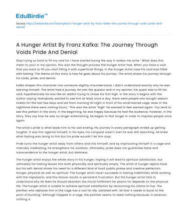 A Hunger Artist By Franz Kafka: The Journey Through Voids Pride And Denial