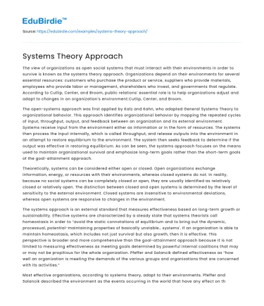 Systems Theory Approach