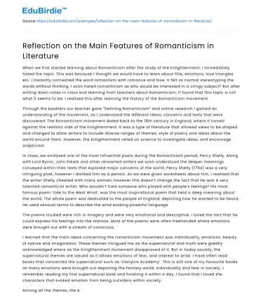 Reflection on the Main Features of Romanticism in Literature