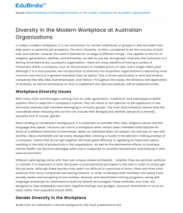 Diversity in the Modern Workplace at Australian Organizations