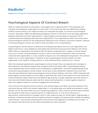 Psychological Implications of Breach of Contract