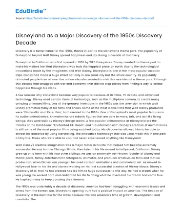 Disneyland as a Major Discovery of the 1950s Discovery Decade