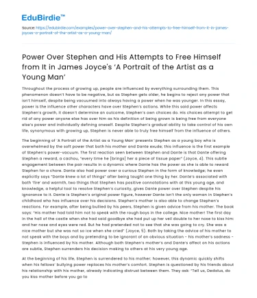 Stephen’s Struggle with Power in Joyce’s ‘Portrait of the Artist’