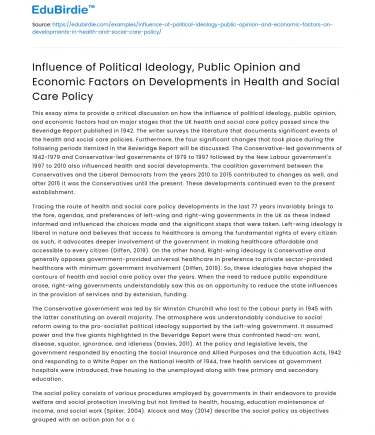 Impact of ideology, opinion, economy on health policy