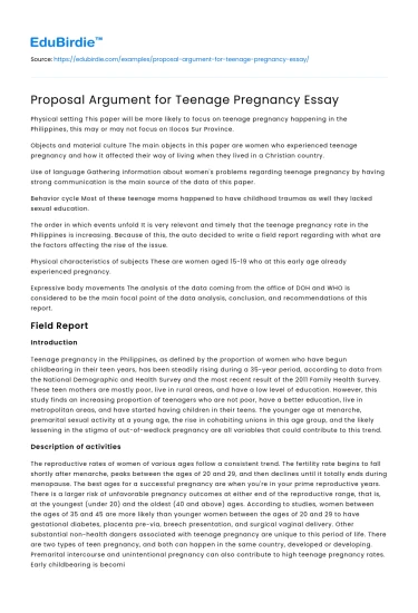 Proposal Argument for Teenage Pregnancy Essay