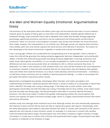 Are Men and Women Equally Emotional: Argumentative Essay