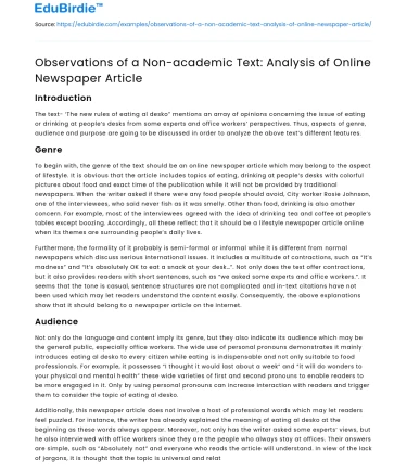 Observations of a Non-academic Text: Analysis of Online Newspaper Article