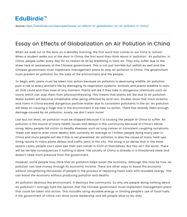 Essay on Effects of Globalization on Air Pollution in China