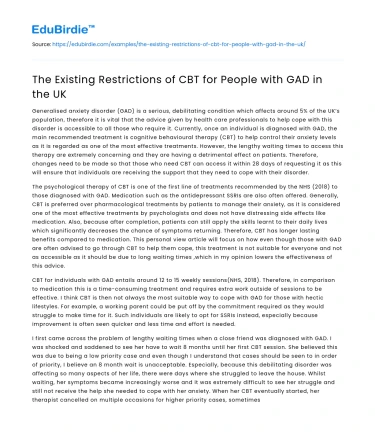 The Existing Restrictions of CBT for People with GAD in the UK