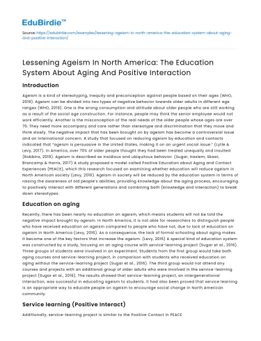 Reducing Ageism: Educating on Aging in North America