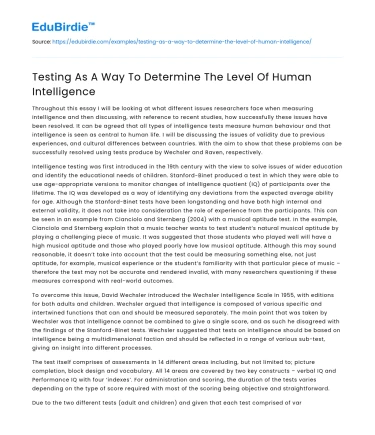 Testing As A Way To Determine The Level Of Human Intelligence