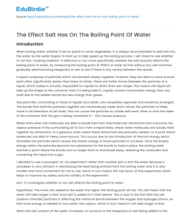 The Effect Salt Has On The Boiling Point Of Water