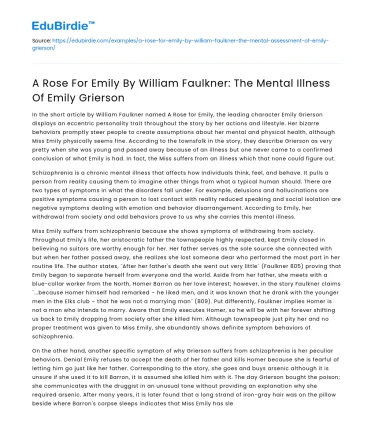 A Rose For Emily: The Mental Illness of Emily Grierson